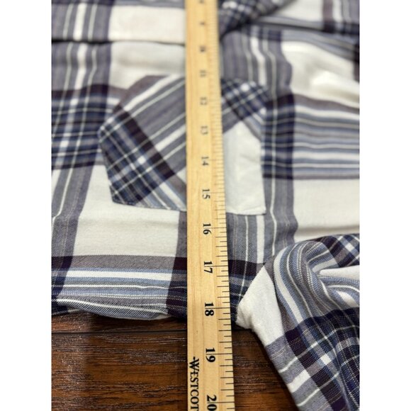 NEW Cloth & Stone XS Plaid Split back Long Sleeve Button Down Shirt Purple White - Picture 13 of 14